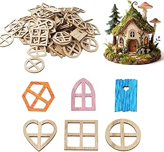 100Pcs Doll House Windows Doors Craft Kit, Fairy Door Windows Wood, DIY Miniature Garden Doors Window Fairy House Accessories for Garden Tree Home Party Decor