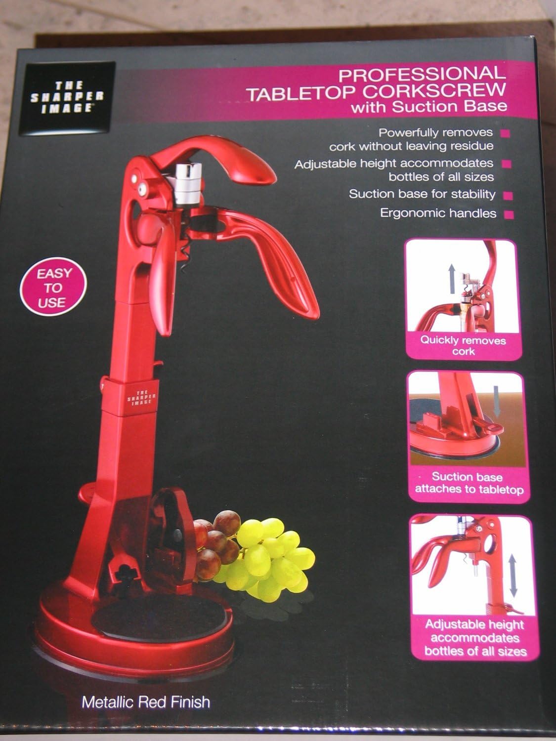 Sharper Image Tabletop Corkscrew Metallic Red Bottle