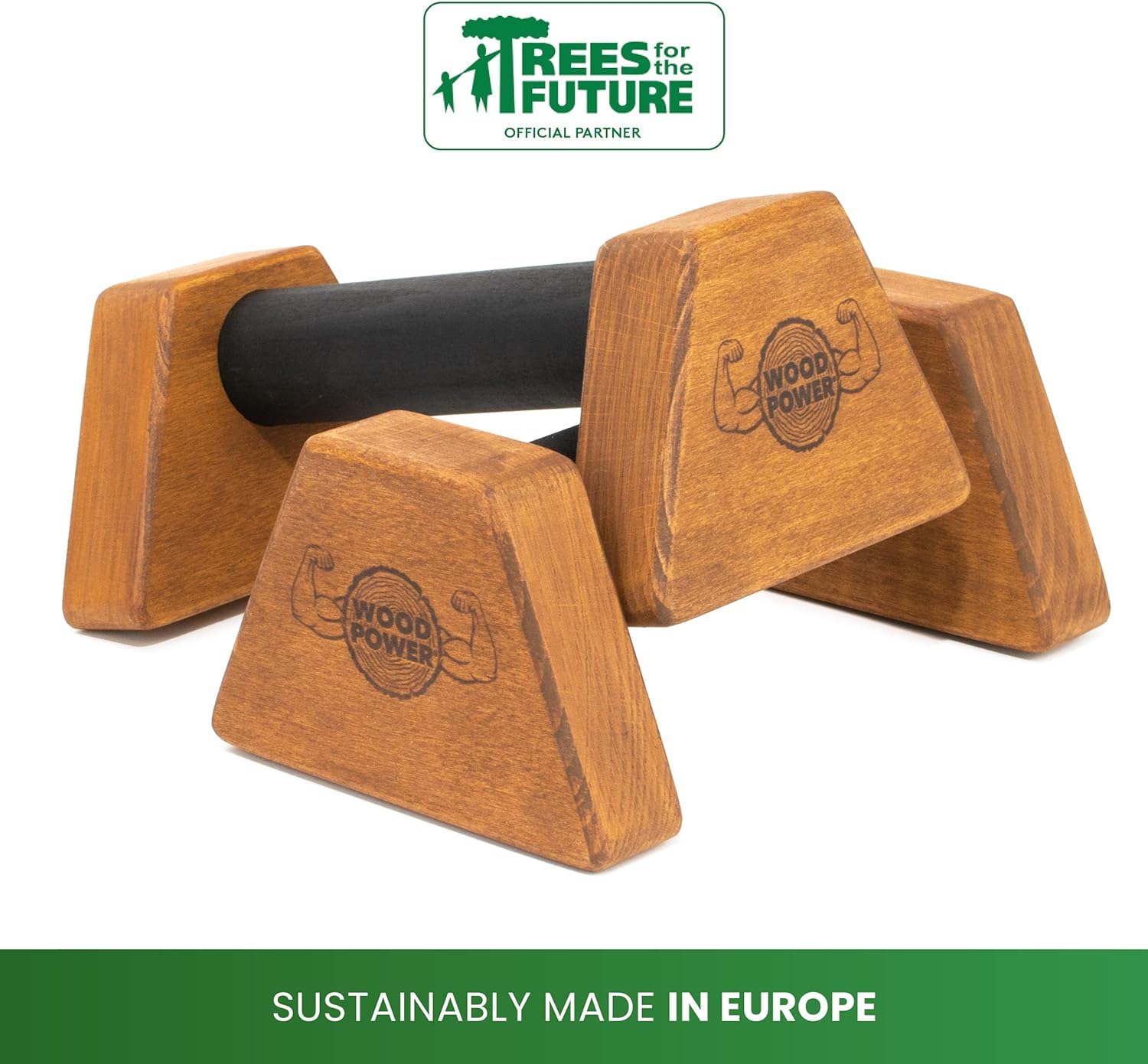 WOODPOWER® PowerBars Holz-Parallettes für Liegestütze, Liegestützgriffe Holz, Handstände, Yoga & Calisthenics, rutschfest, für Indoor & Outdoor, gelenkschonend, Körpergewichtstraining