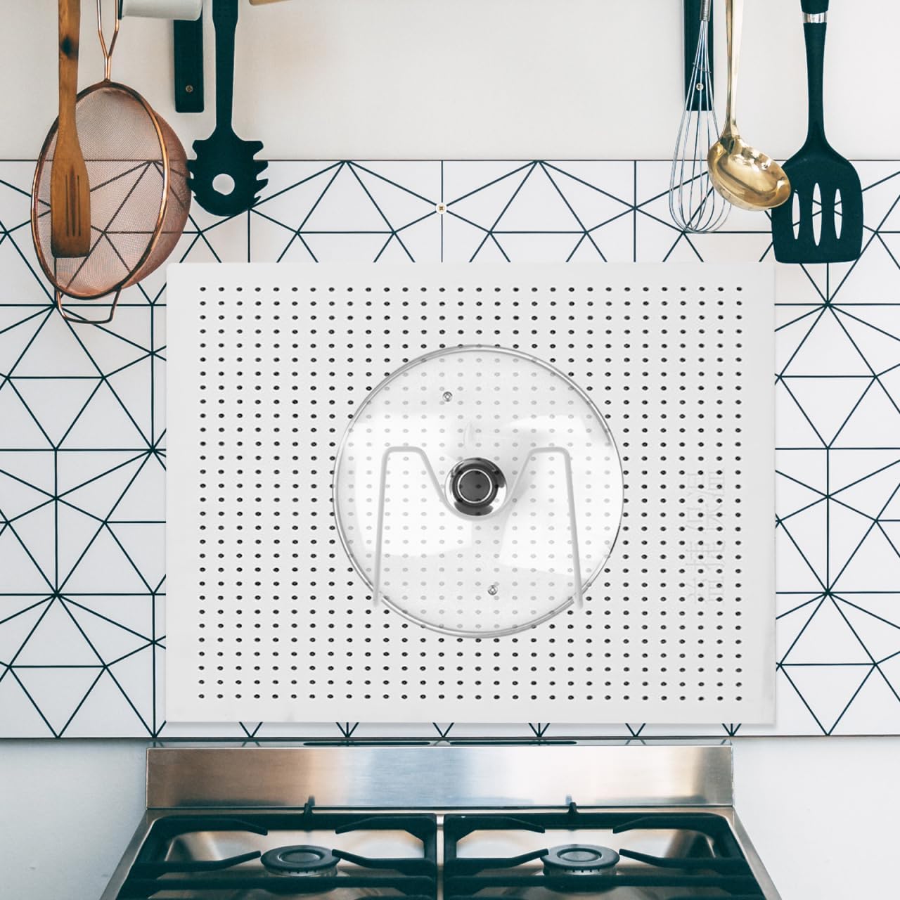 Hemoton Pot Lid Organizer Rack with Pegboard Design Space-Saving Reusable Pan Cover Holder for Kitchen Storage Fits Multiple Sizes Ideal for Cabinet and Drawer Organization
