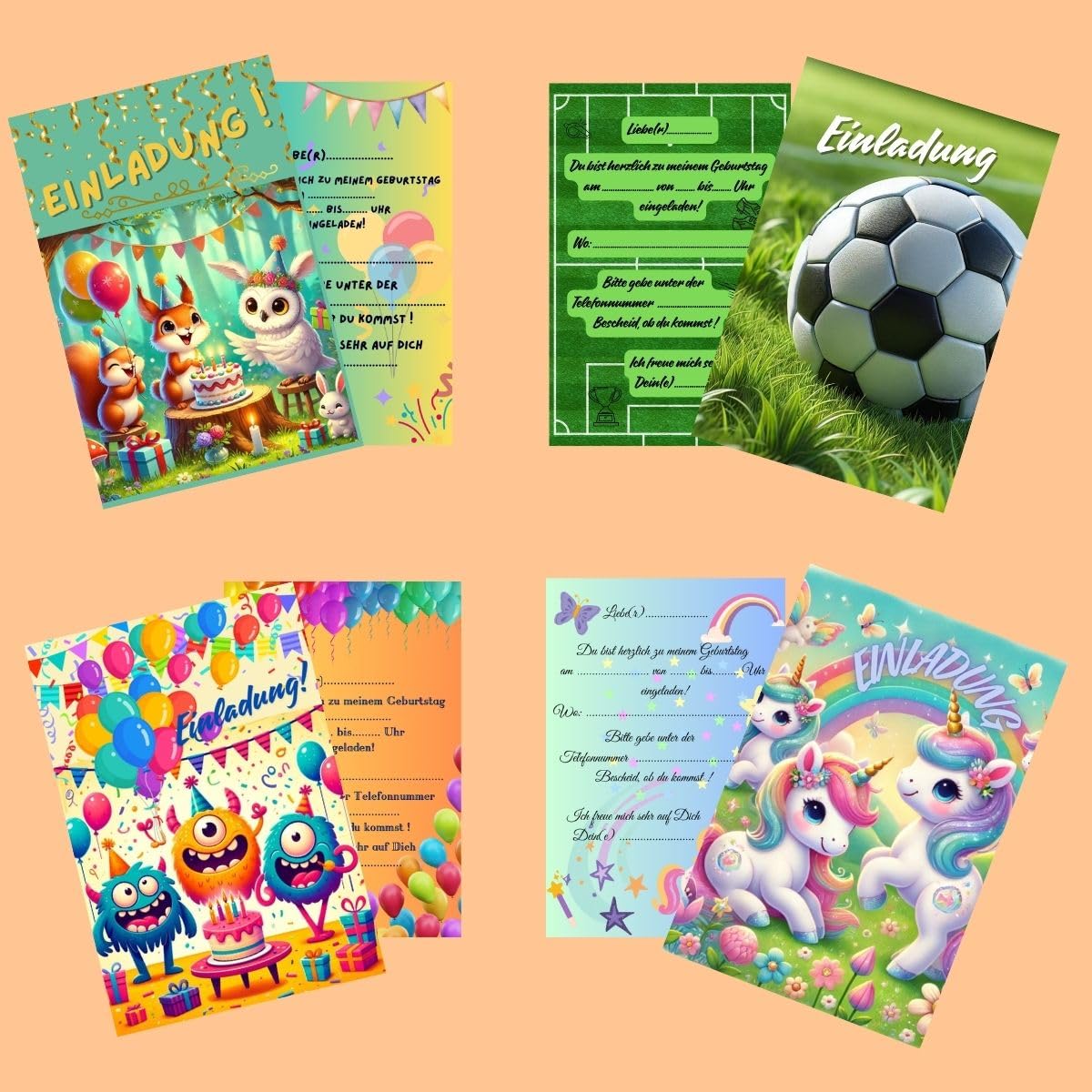 10 tarjetas de invitación para cumpleaños infantiles, unicornio | Invitaciones de unicornio para niños, 10 unidades para niños y niñas, cumpleaños inolvidables