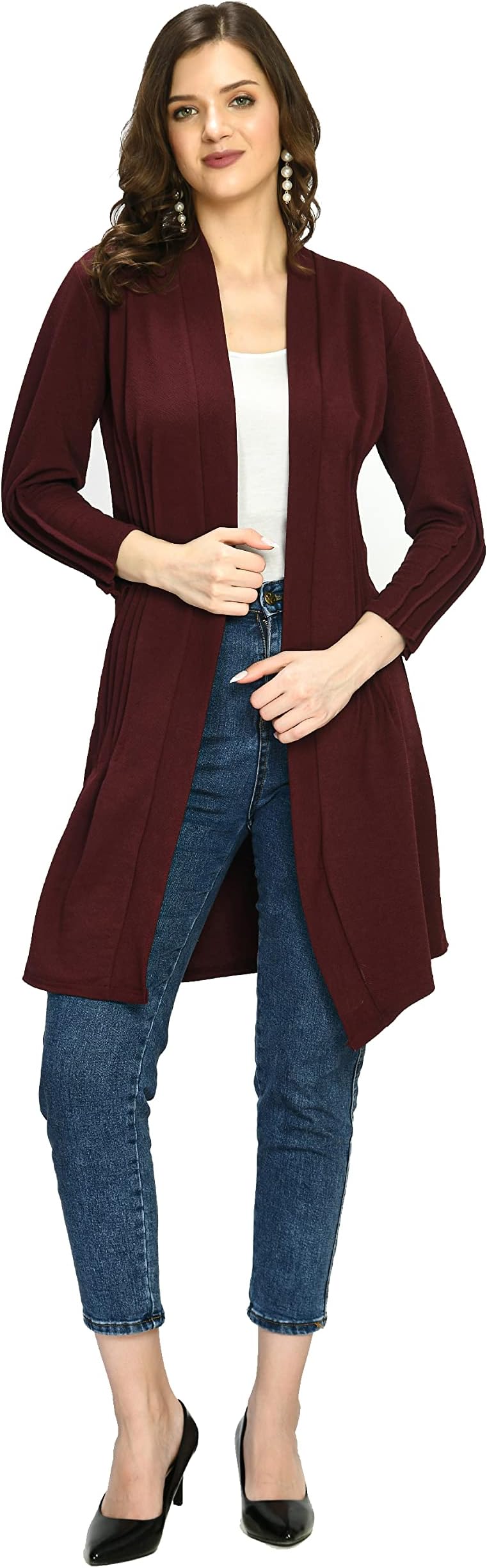 IUGAWomen's Polyester Front Open Full Sleeve Casual Style Shrug
