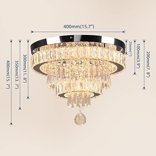 Miniatura 6 de Finktonglan Candelabro de cristal de 16 pulgadas, 2 anillos, lámpara de techo de cristal moderna, lámpara LED para comedor, dormitorio, sala de