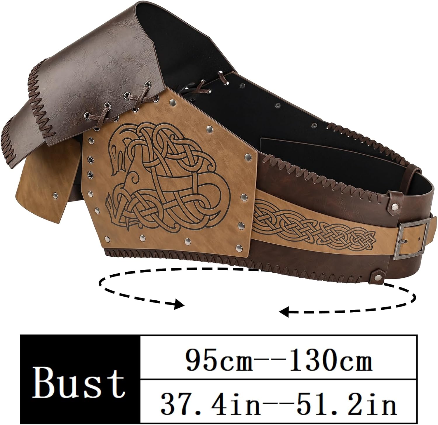 HiiFeuer Viking Embossed Single Pauldron Shoulder Armor, Medieval Adjustable Faux Leather Knight Armor for Ren Faire Cosplay - Image 6