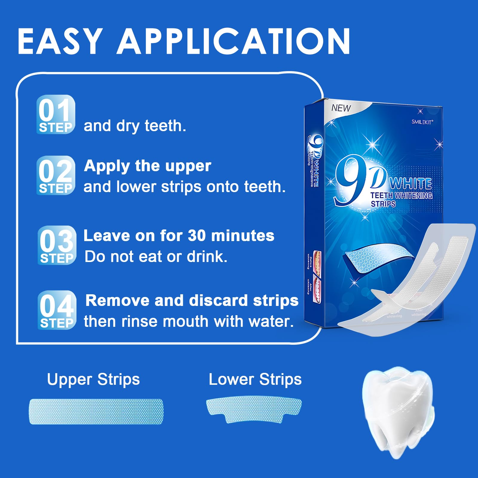 28 Pezzi Strisce Sbiancanti Denti, Kit Sbiancamento Denti Efficace, Riduzione Visibile Delle Macchie, Teeth Whitening Strips, Applicazione Semplice E Confortevole, Per Casa E Viaggio