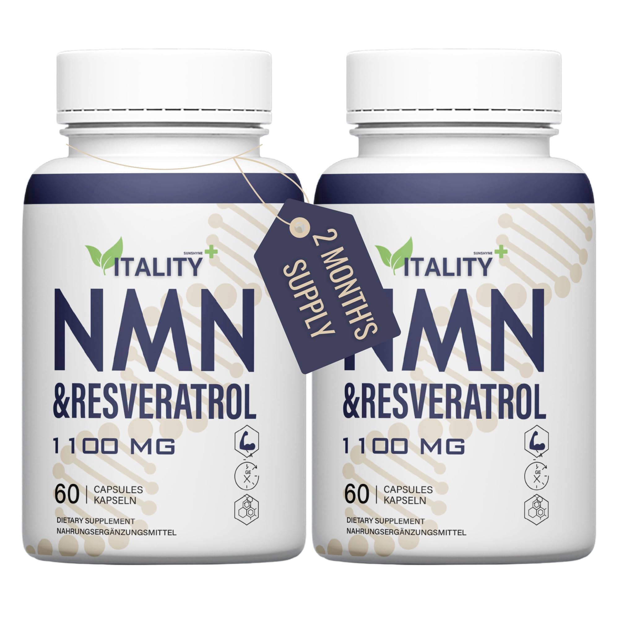 Buy 2 Pack High Strength NMN & Resveratrol 60 Caps, NAD+ 1100mg
