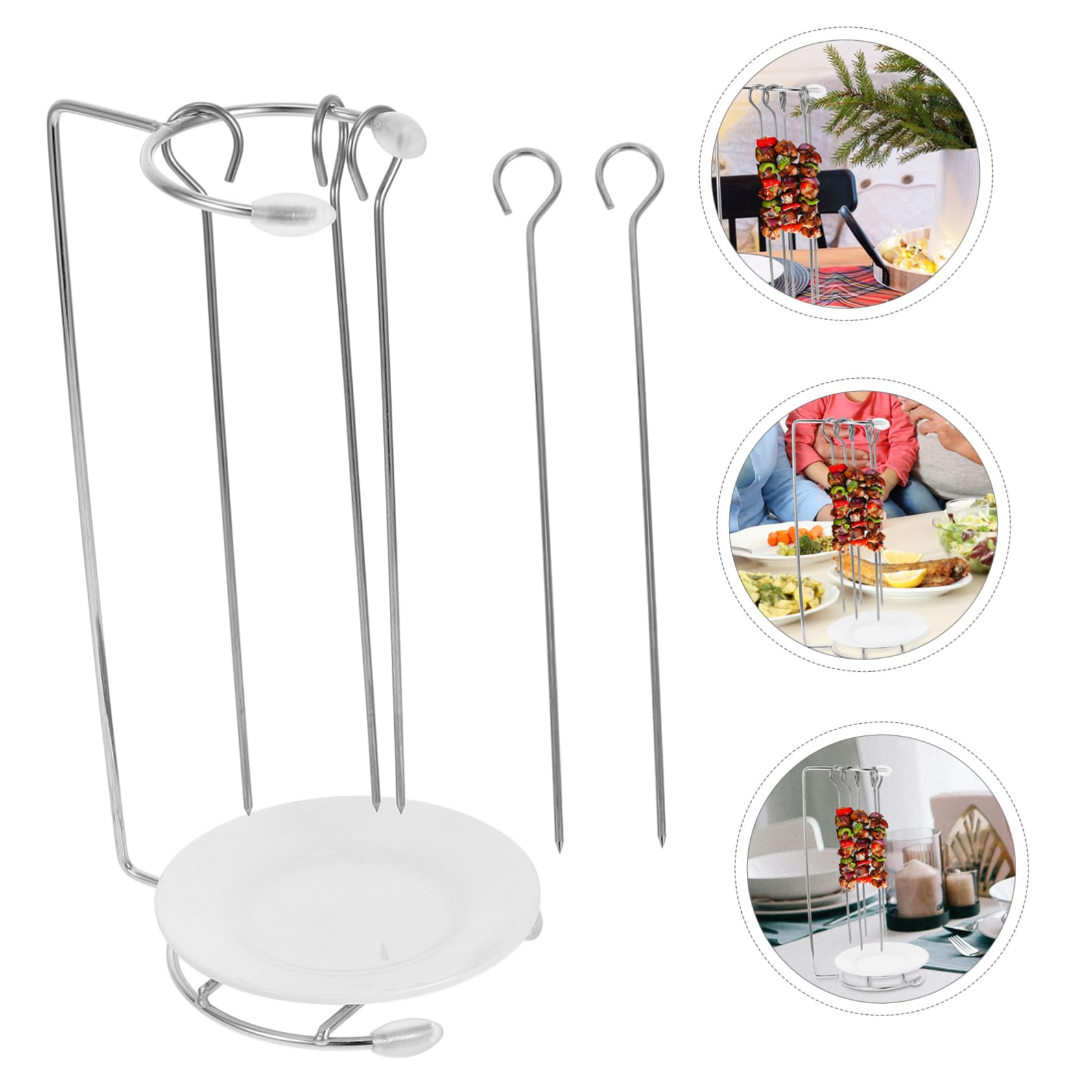 iplusmile Supporto Spiedini per Barbecue in Acciaio Inox Resistente, Griglia Verticale per Kebab Versatile, Utensili da Cucina Portatili per Grigliate All’aperto e Picnic