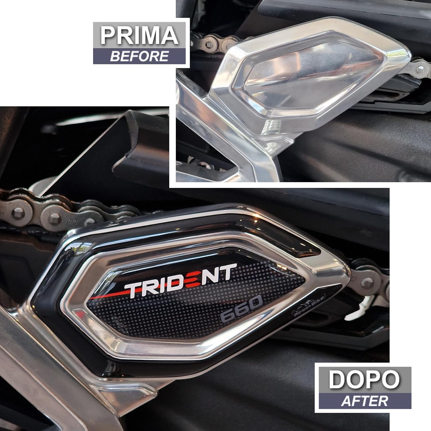 Resin Bike Motorcycle 3D Stickers Compatible with Triumph Trident 660 2021-2025. Door Heel Protections from Impact and Scratches. Pair of Resin Stickers - Made in Italy
