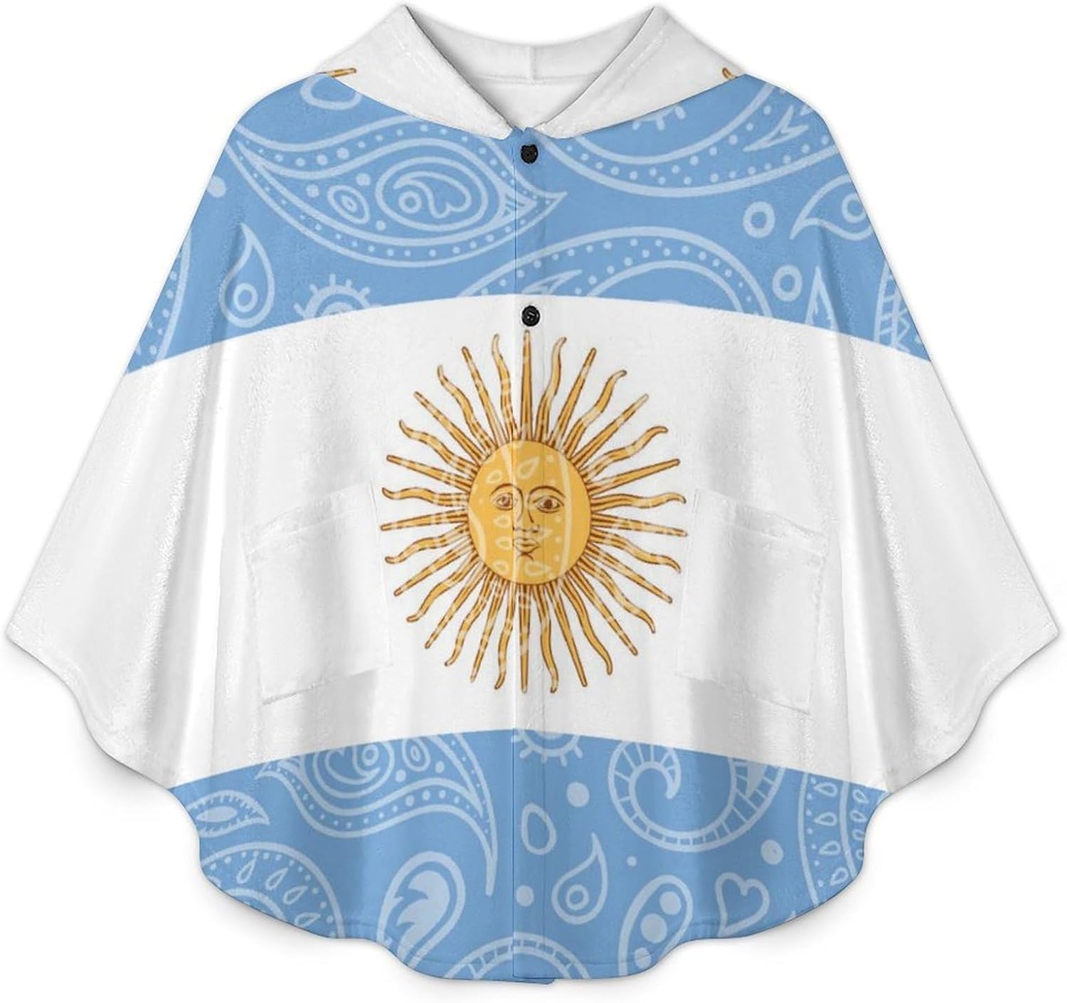 Paisley Argentina Flag Wearable Blanket with Hooded Flannel Blankets Cape with Pocket