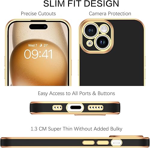 Miniatura 3 de BENTOBEN Funda compatible con iPhone 15 de 6.1 pulgadas 2023, ajuste delgado, dorado, de lujo, de poliuretano termoplástico, a prueba de golpes,