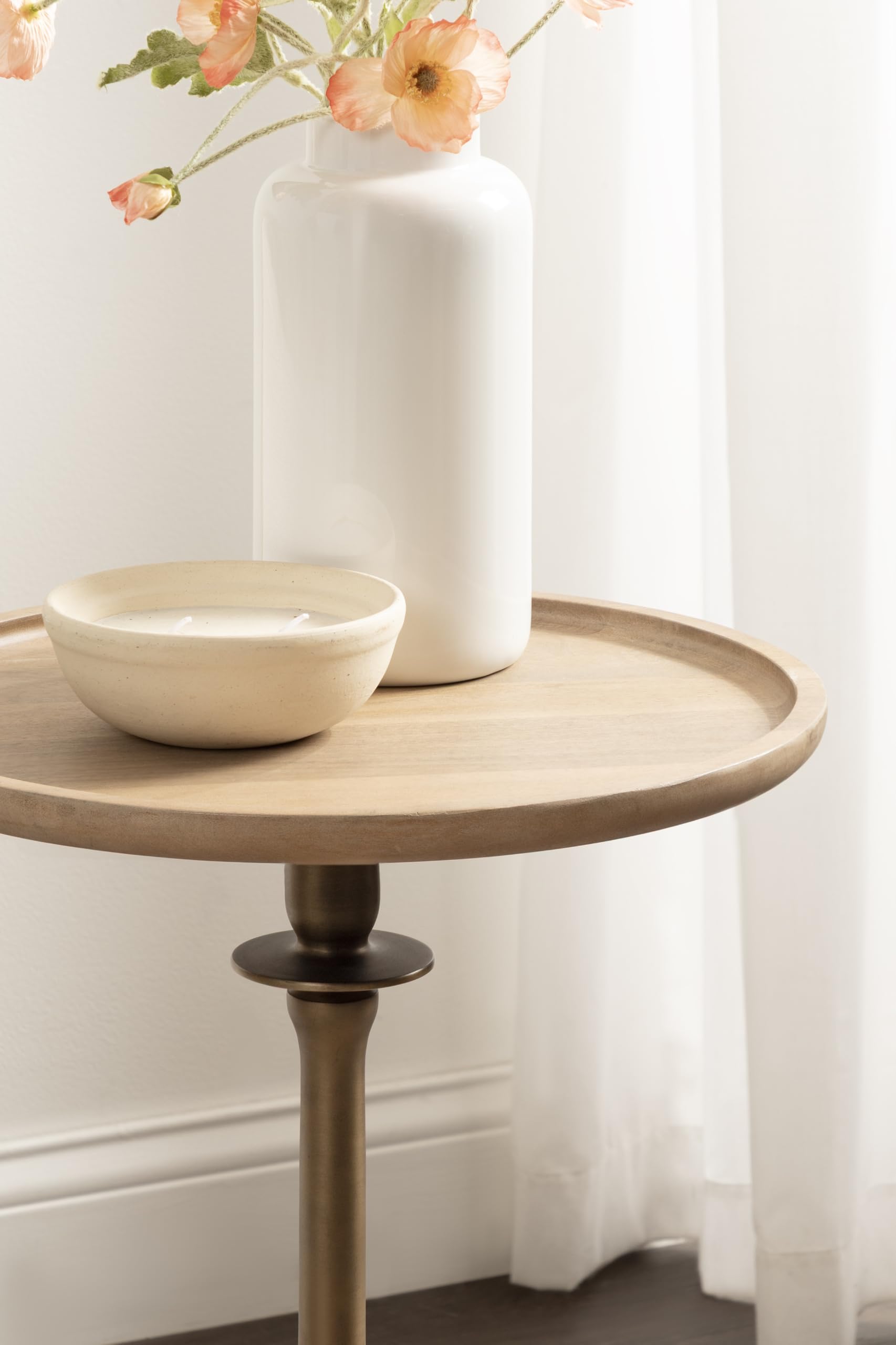 Kate and Laurel Arora Modern Wood and Metal Round Side Table, 17 x 17 x 24, Light Natural and Antique Brass, Transitional Sculptural Living Room End Table for Indoor Plant Stand or Bedroom Nightstand