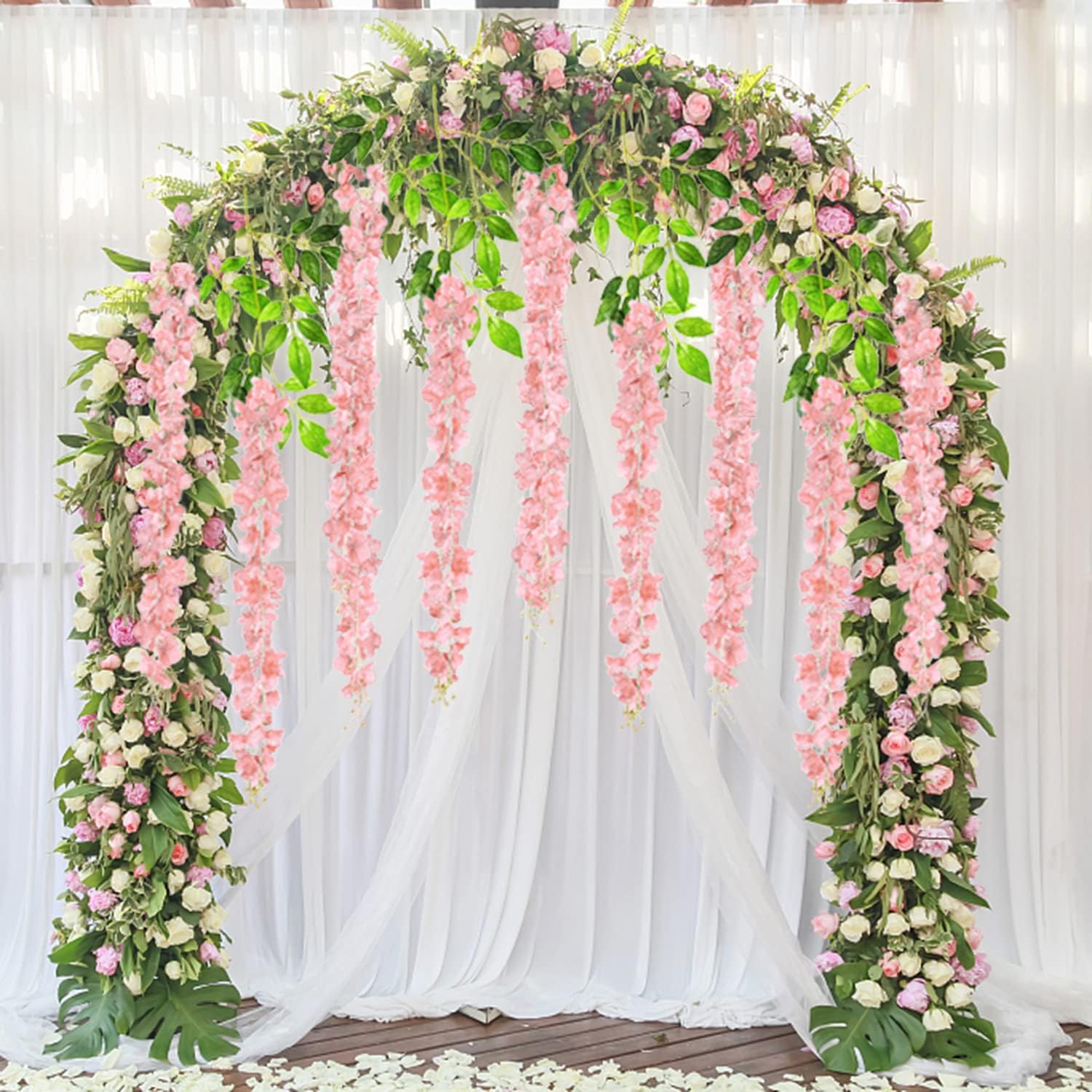 Ghirlanda di fiori artificiali da 1,5 m, in rattan, da appendere, per
