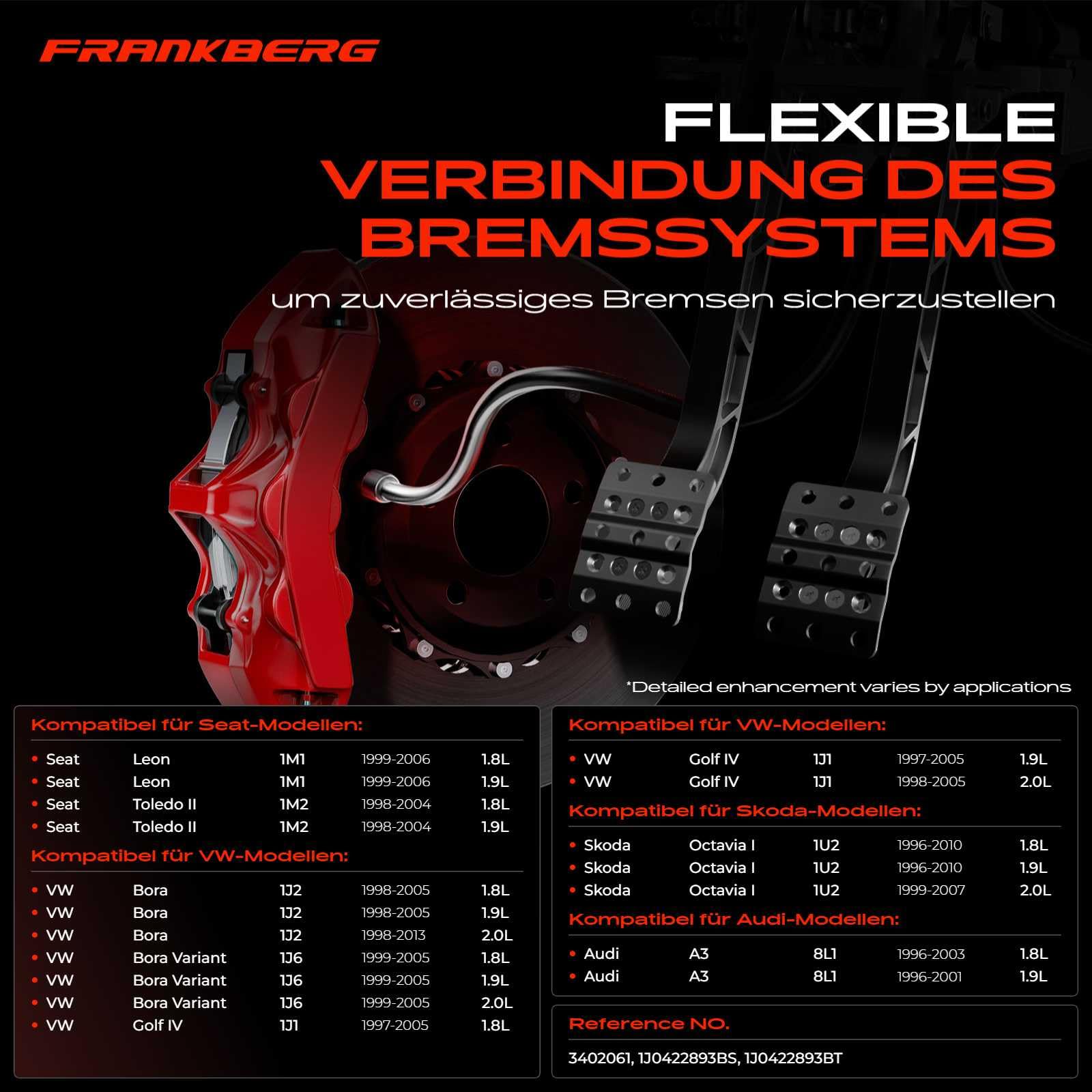 Frankberg Servolenkung Schlauch Kompatibel mit A3 8L1 1.8L 1.9L 1996-2003 Bo.ra 1J2 1.8L 1.9L 2.0L 1998-2013 Golf IV 1J1 1.8L 1.9L 2.0L 1997-2005 Oct.avia I 1U2 Replace# 1J0422893BS