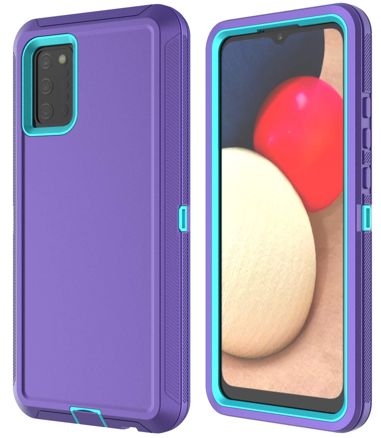 Annymall for Samsung A02s Case with Screen Protector, Full Body Galaxy A02s Phone Case Rugged Shockproof Scratch/Drop/Dust-Proof Protection Cover Case for Samsung Galaxy A02s (Purple/Mint)