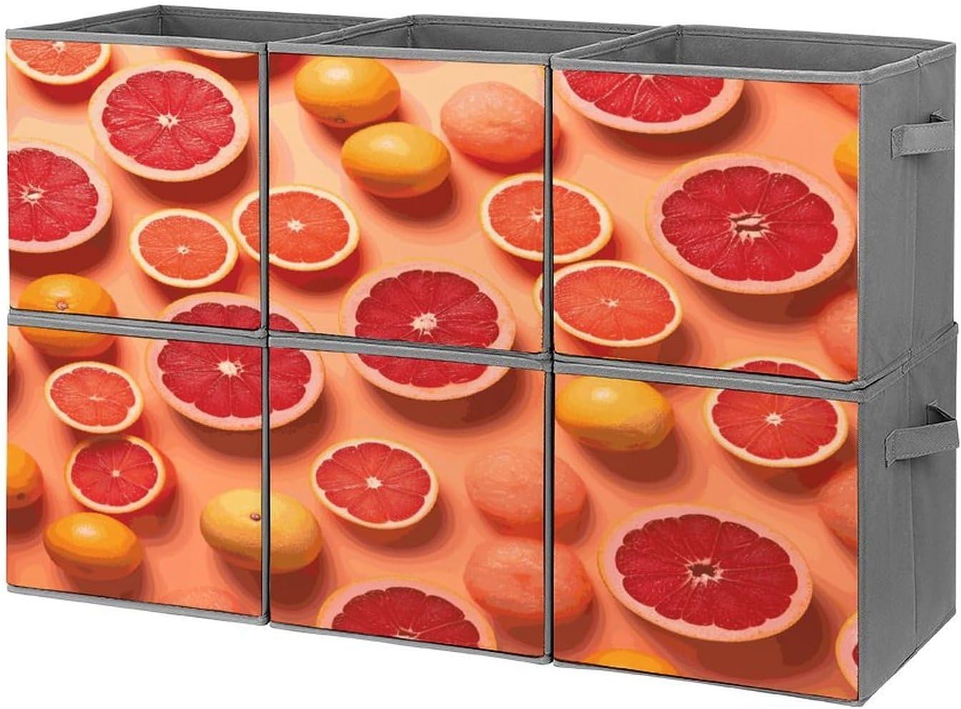 Pile of Grapefruit Slices Storage Cubes Set of 6 Storage Bins with Handles Collapsible Storage Basket Fabric Storage Box for Shelves Large Closet Shelf Organizer for Organization 11 Inch