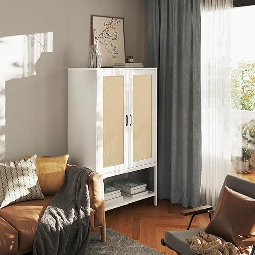 Miniatura 7 de Armario con puertas de ratán natural, armarios de dormitorio con marco de metal, armario de madera para apartamento, pequeño armario para