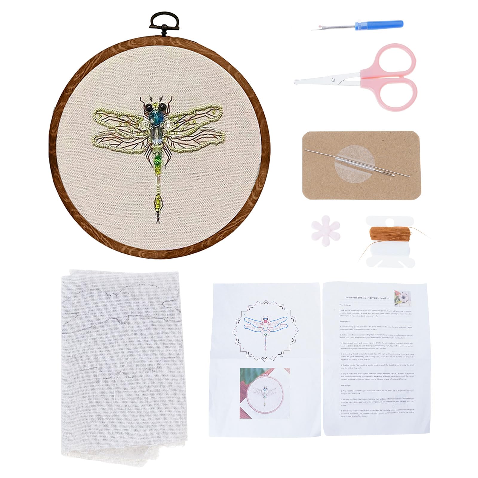 GTYLF Beaded Embroidery Set with 6x6Inch Stitching Hoop Instruction Embroidery Cloth Thread and Needle for Beginner Adult Wall Art