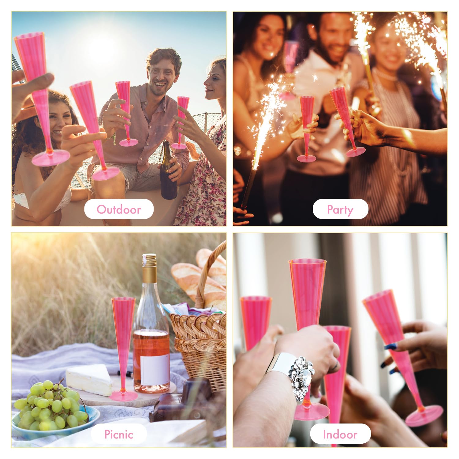 CREATIVE PARTY 10 Copas de plástico Rosa neón 148 ml