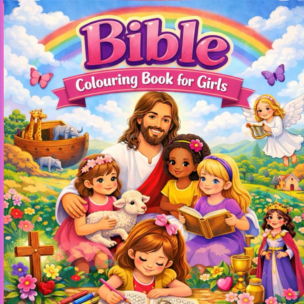 Bible Coloring Book for Girls: Cute & Easy Christian Coloring Pages with Jesus: Activity Book with Simple Large Illustrations for Toddlers & Preschool Children