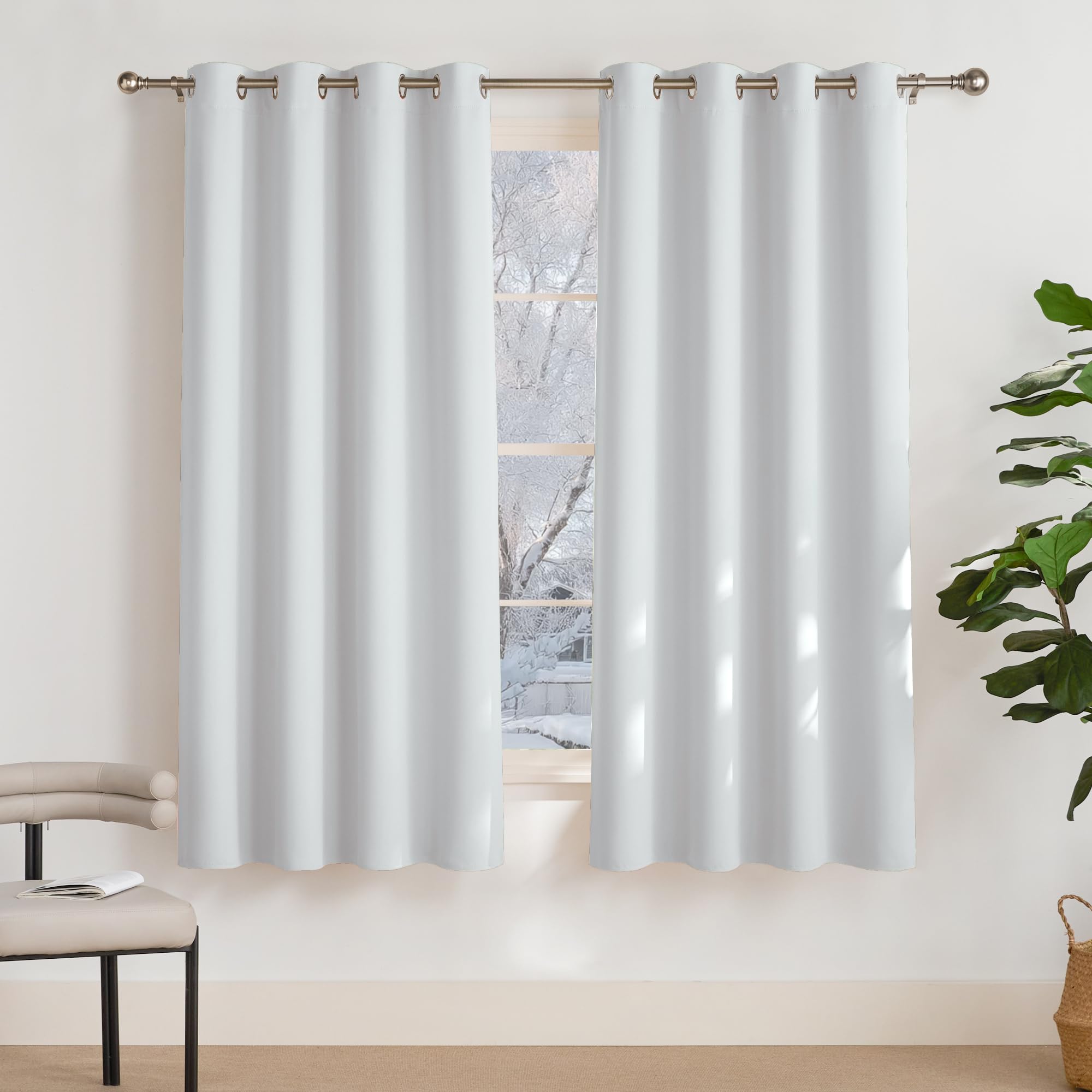 PONY DANCE - Tende termoisolanti, oscuranti, grigio-bianche, set da 2 pezzi, per soggiorno, moderne, termiche, con occhielli, altezza 175 cm x larghezza 140 cm