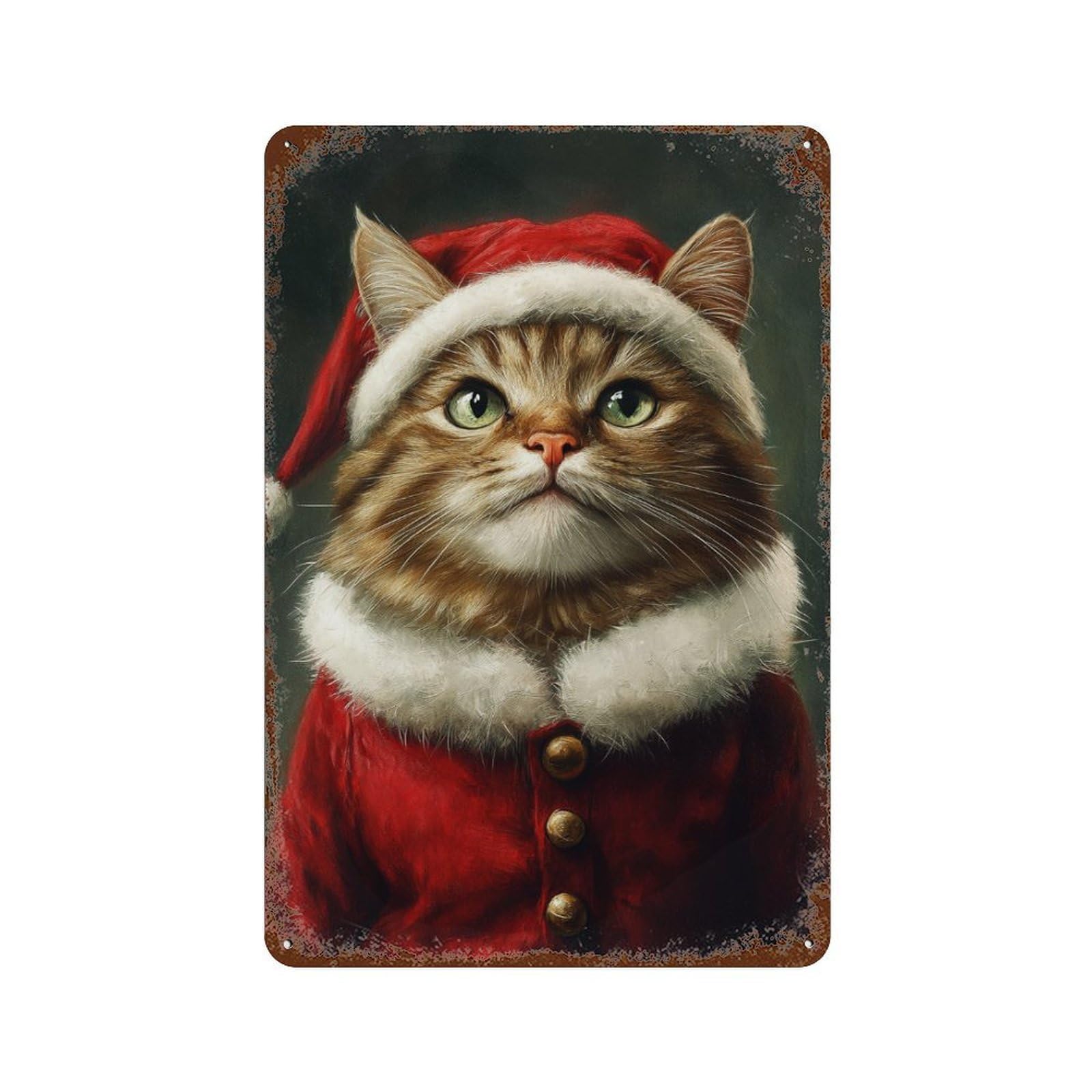 Christmas Cat Santa Costume Vintage Rust Metal Sign 11.8"x7.9", Ideal for Cafe, Home Bar And Lounge Decor