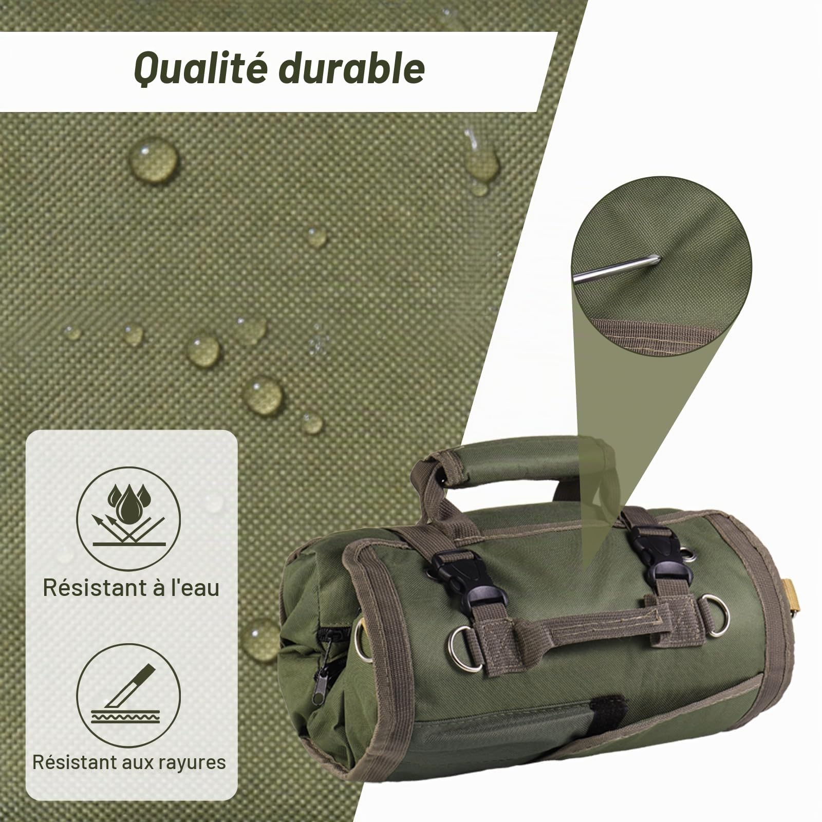 Sac à Outils Enroulable avec 2 Pochettes Détachables, Tissu Oxford Imperméable, Portable Pour Mécaniciens Électriciens