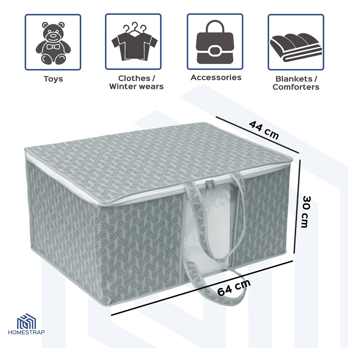 HomeStrap Printed Front Handle Underbed Storage Bag/Organizer/Blanket Cover (Grey) Pack of 12