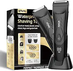 ENSSU Aparador de pelos corporais para homens: aparador e barbeador 2 em 1 com luz LED para testículos/púbis/virilha, aparador à prova d'água para homens, barbear sem cortes, aparagem suave