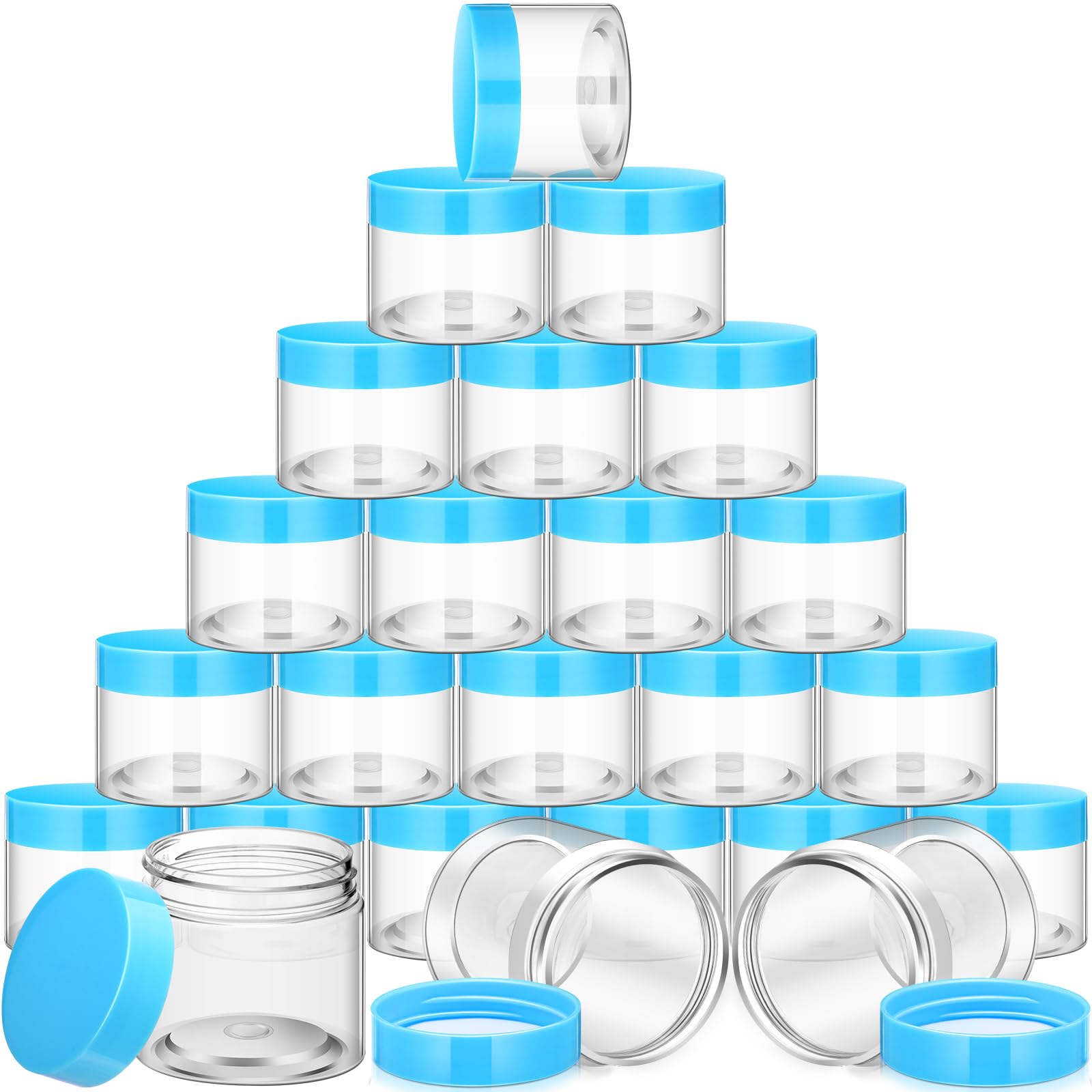 SATINIOR 24 Pieces Clear Plastic Jars with Lids, Blue Lid, 4 oz