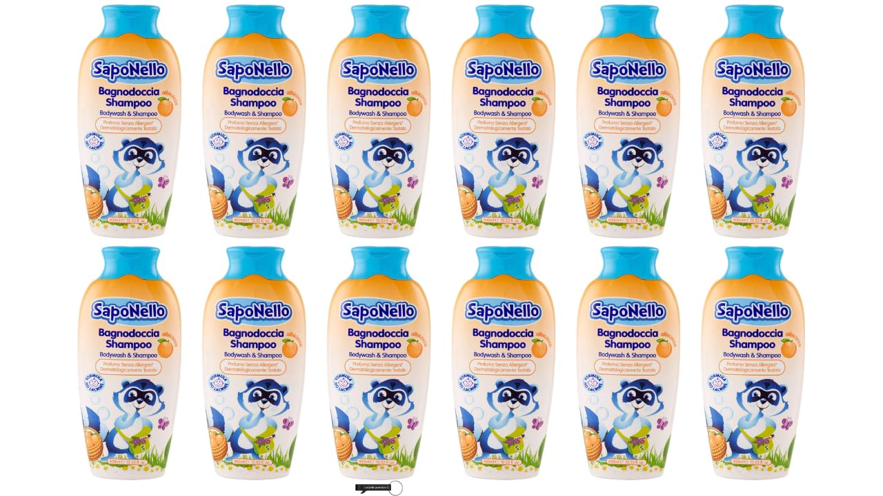 Paglieri SapoNello Bagnodoccia Shampoo Albicocca, gel doccia e shampoo con albicocca, formula senza lacrime, idratante, 400 ml, + portachiavi Italy Shop Service gratuito