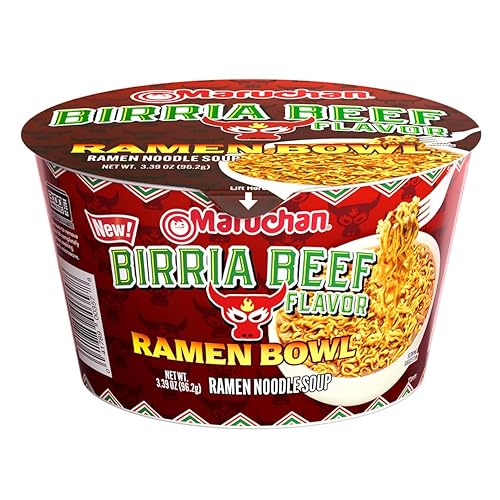 Maruchan Bowl Birria Beef, Microwaveable Ramen Soup Mix, 3.39 Oz, 6 Count - 3.33 Ounce (Pack of 6) - Birria Beef