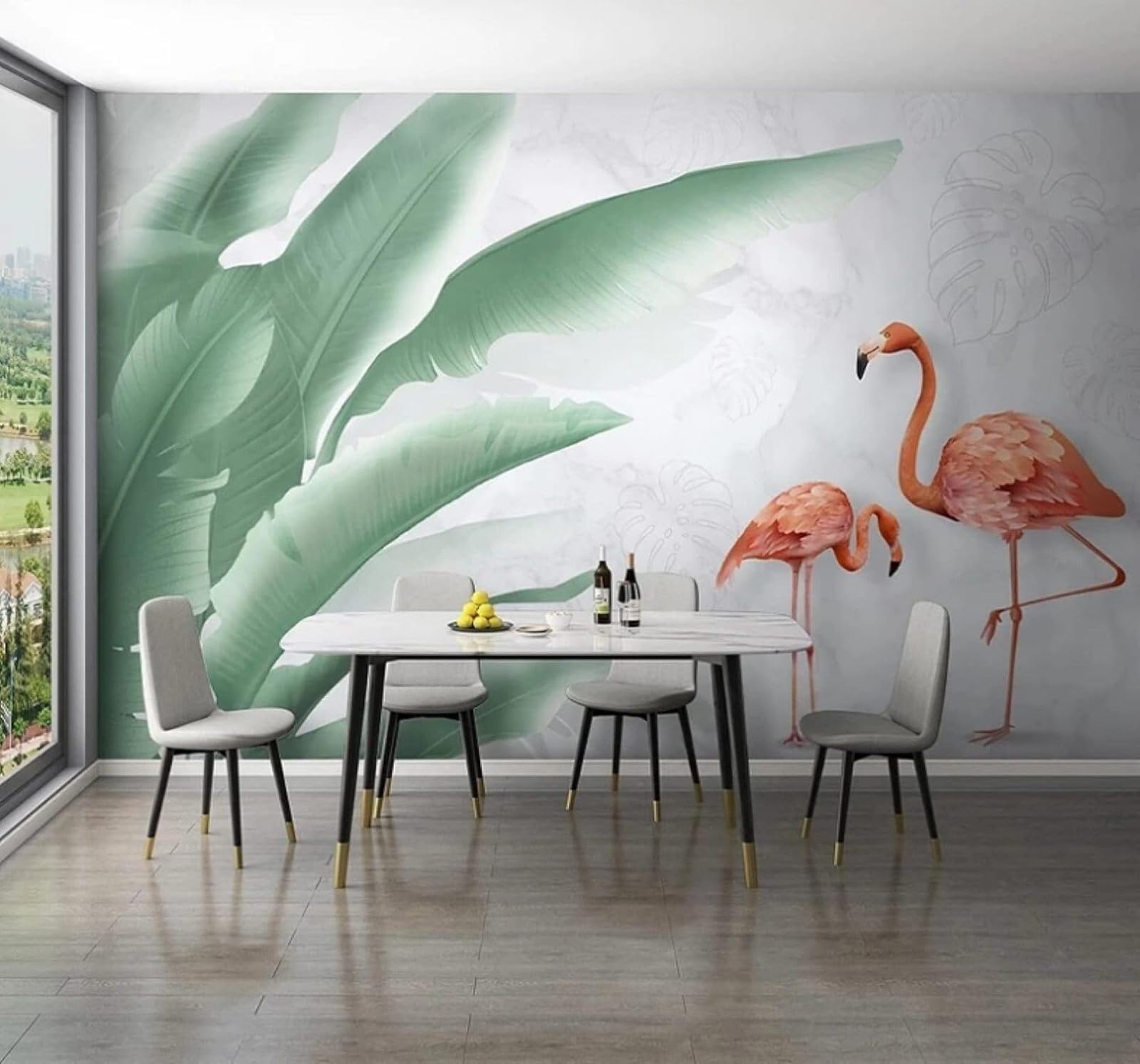 XLMING Fresh Hand Drawn Tropical Banana Leaves Flamingos 3D Wallpaper Luxury Home Dining Decor Paste Sofa Living Room The Wall for Bedroom Mural-400cm×280cm
