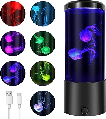 LED Jellyfish Lava Lamp USB Electric Jellyfish Night Lamp Multi Color Desktop Mood Light Decoration for Home Children Room OfficeBlack