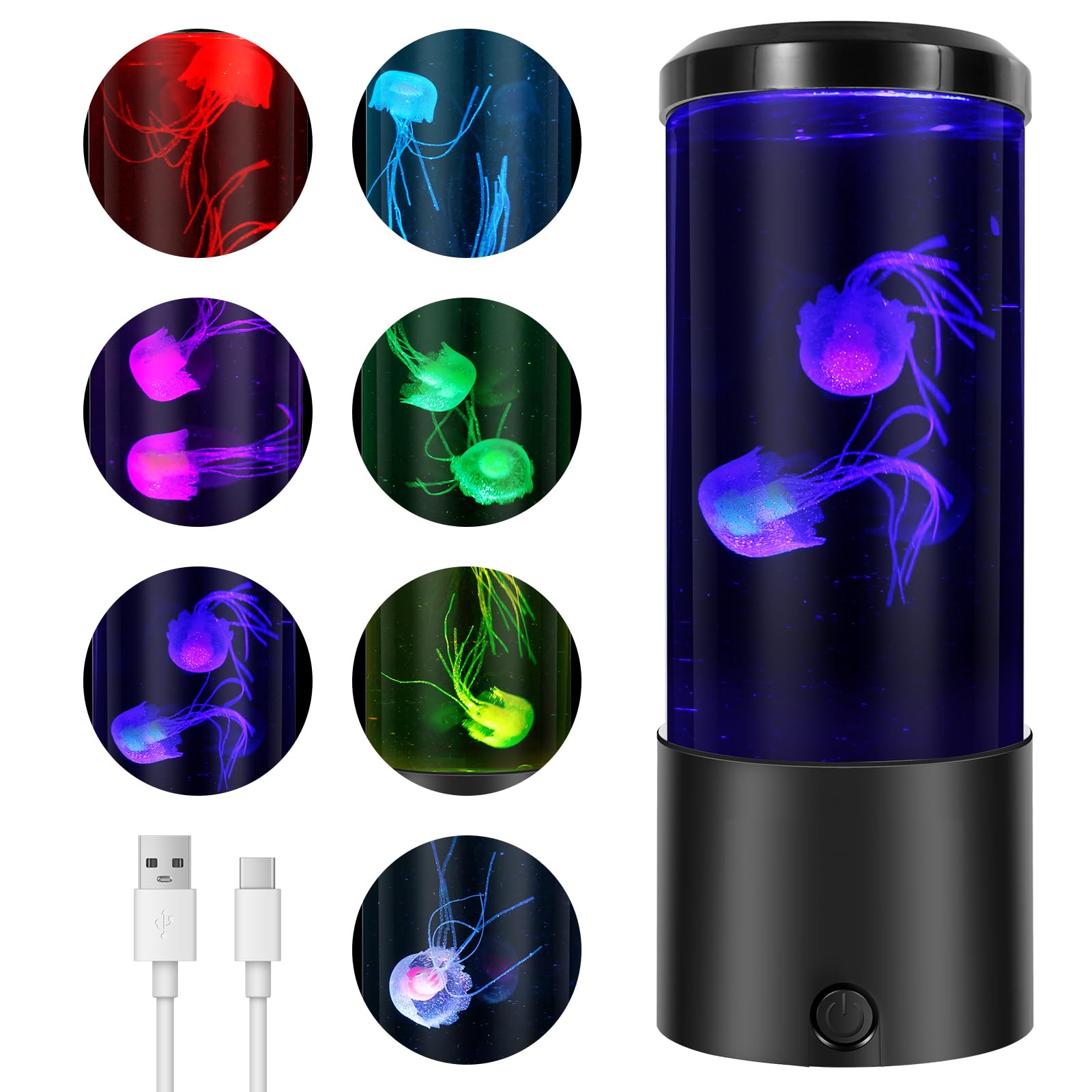 Wameitf Black Transparent Led Jellyfish Lava Light, Colorful Lighting Effect, Round Realistic Aquarium Sensory Lights, Realistic Jelly Fish, Mood Lamp For Children Room Home Office