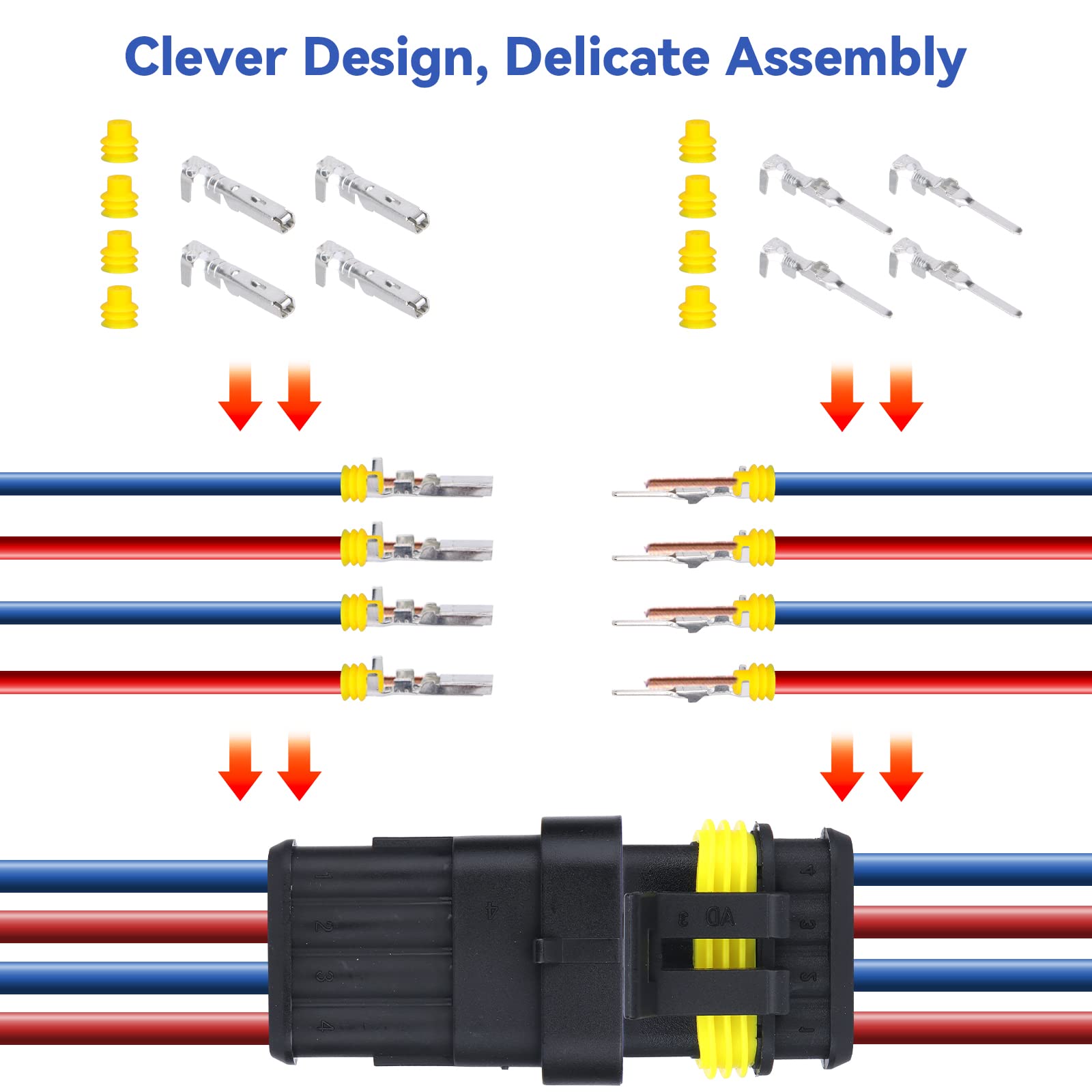 708 Pezzi Kit Connettore Elettrico Impermeabile, Connettori Elettrici Impermeabili, con Pinza Crimpatrice, Connettore per Terminali Elettrici Plug per Auto, Camion and Moto, 1/2/3/4/5/6 Pin