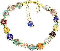 Authentic Murano Glass Bracelet for Women - Handmade Multicolor Sommerso Sparkling Beads from Venice Italy