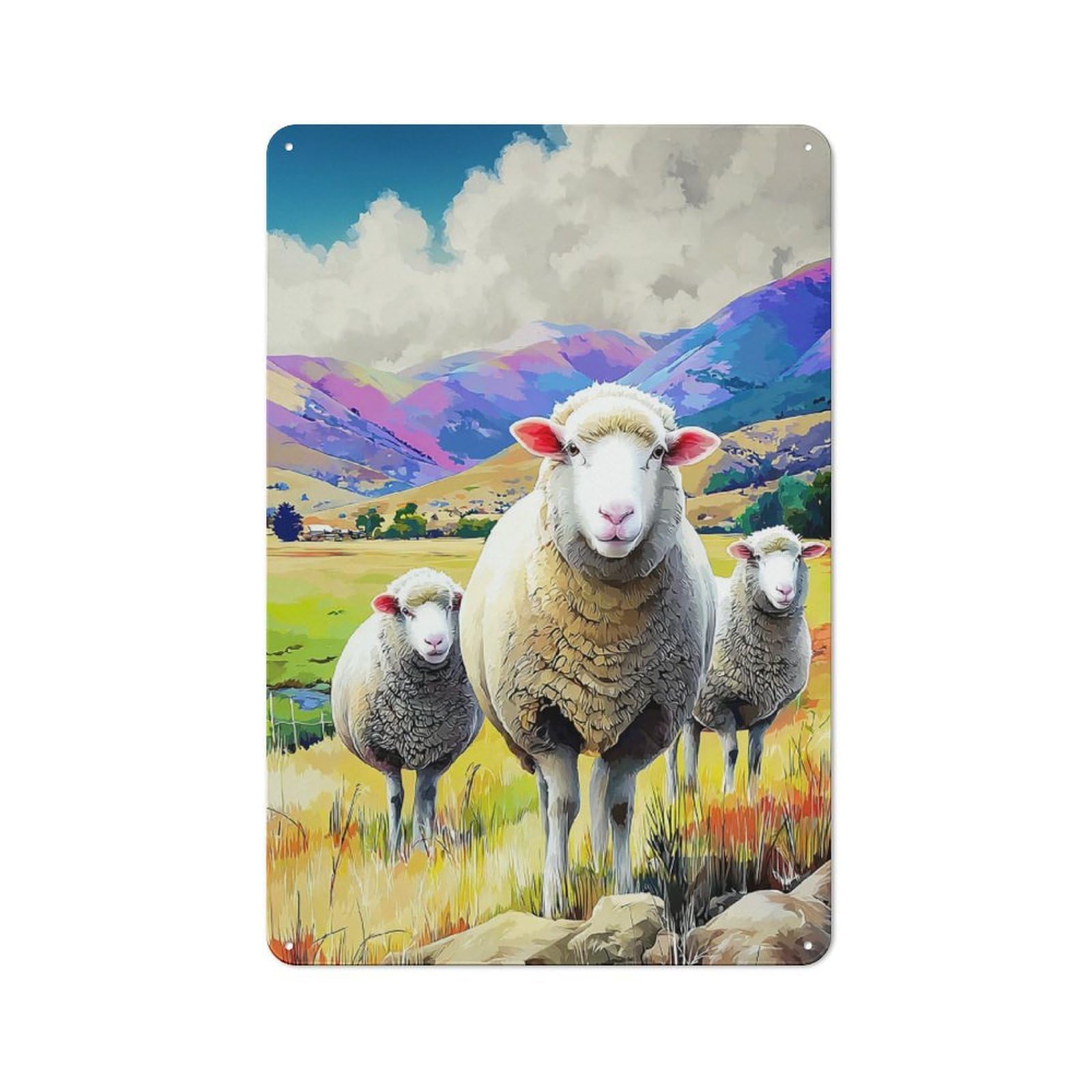 Junmoney Pastoral Sheep Scene Vintage Metal Sign 30X20cm For Lounge Or Reading Corner, For Garage, Workshop And Man Cave Decoration