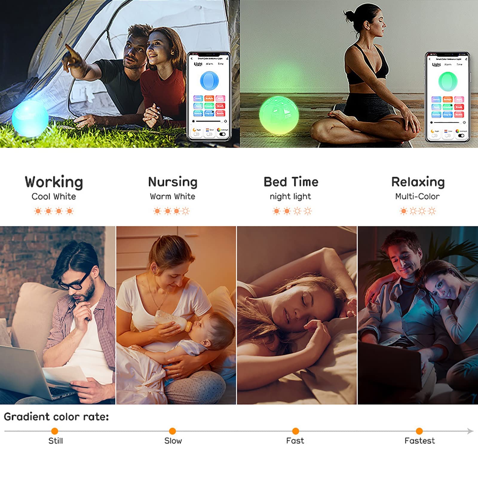 Luce Ambientale LED WiFi Smart - Controllo App, sincronizzazione con Musica, Controllo vocale, Funzione di temporizzazione, Lampada da Comodino, Luce d'atmosfera per Tavolo da Pranzo