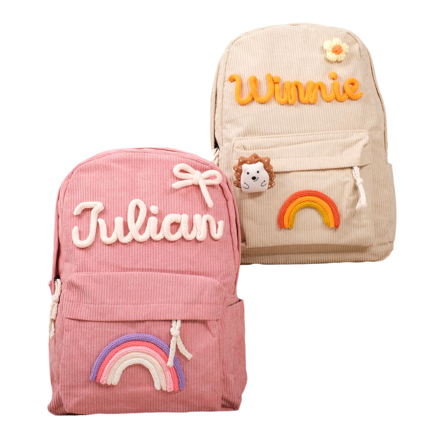 Tivhelrf Personalized Corduroy Backpack Casual Kids Backpack Lightweight Travel Daypack Custom School Book Bag with Name Laptop Backpacks Toddler