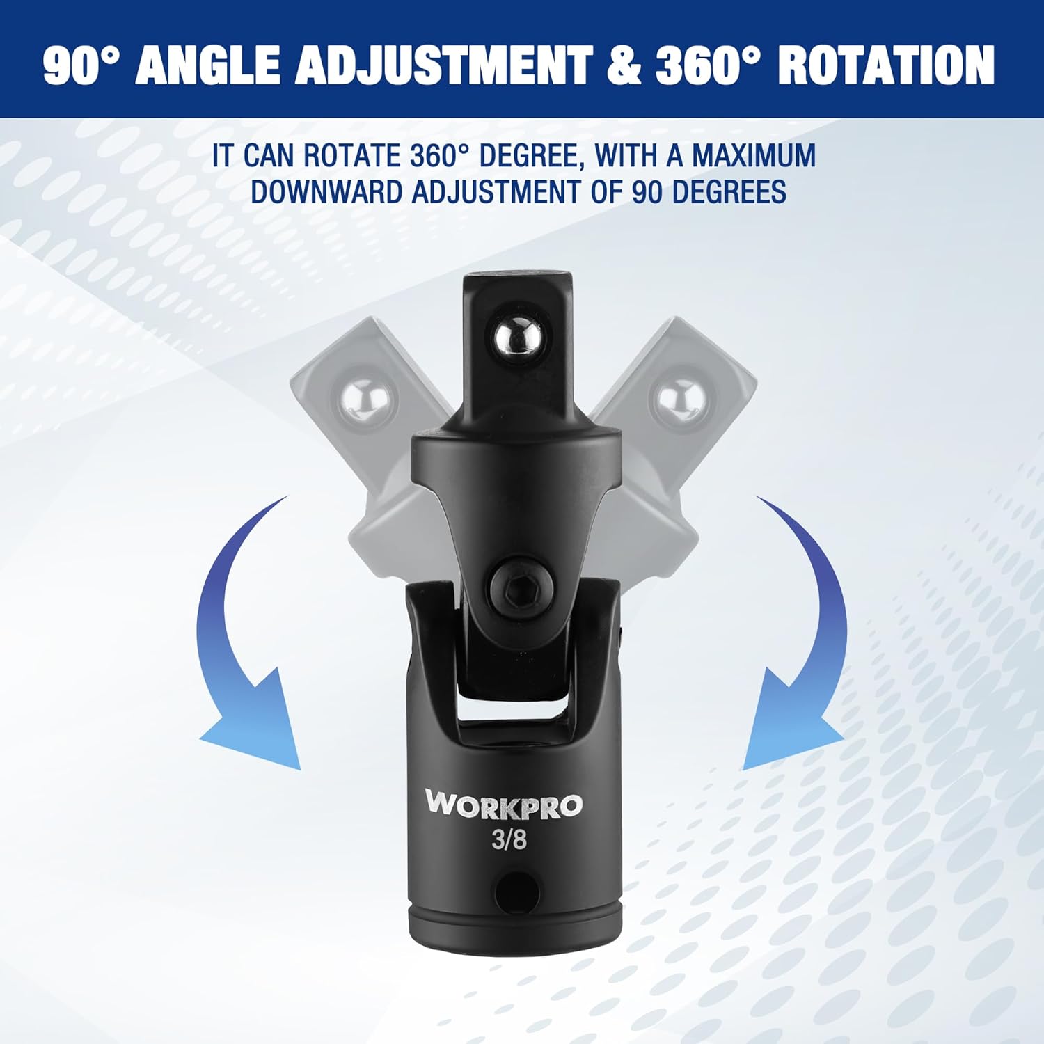 WORKPRO Universal Joint Socket Adapter Set, 3-Piece 1/4" 3/8" 1/2" Drive, Flexible U-Joint for Multi-Angle Access, CR-V Steel, Black Phosphate Finish