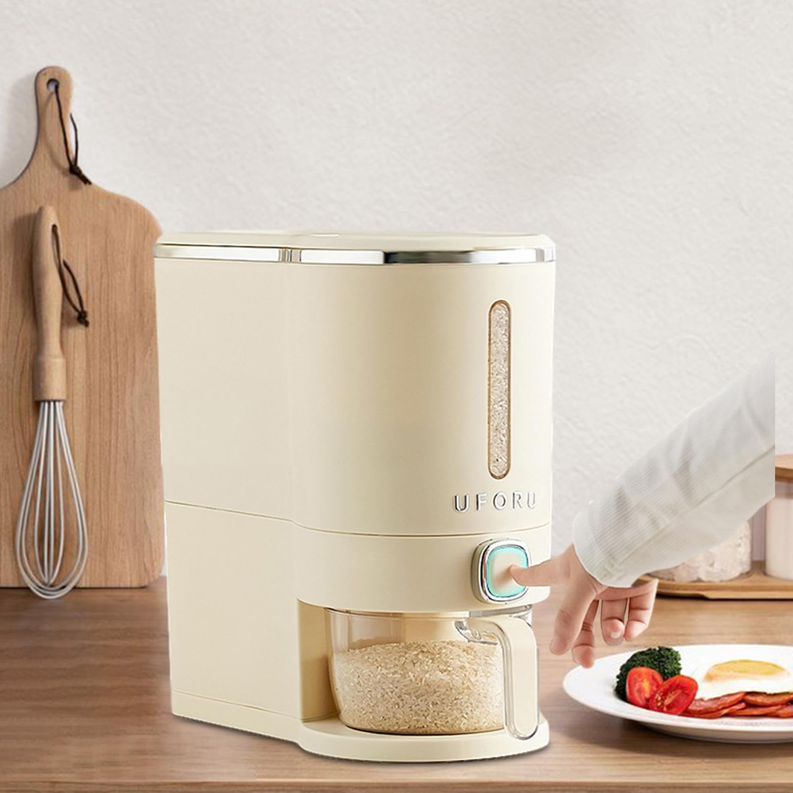 Amazon｜ライスディスペンサー、カップ付き密閉防湿ライスバケツ、自動