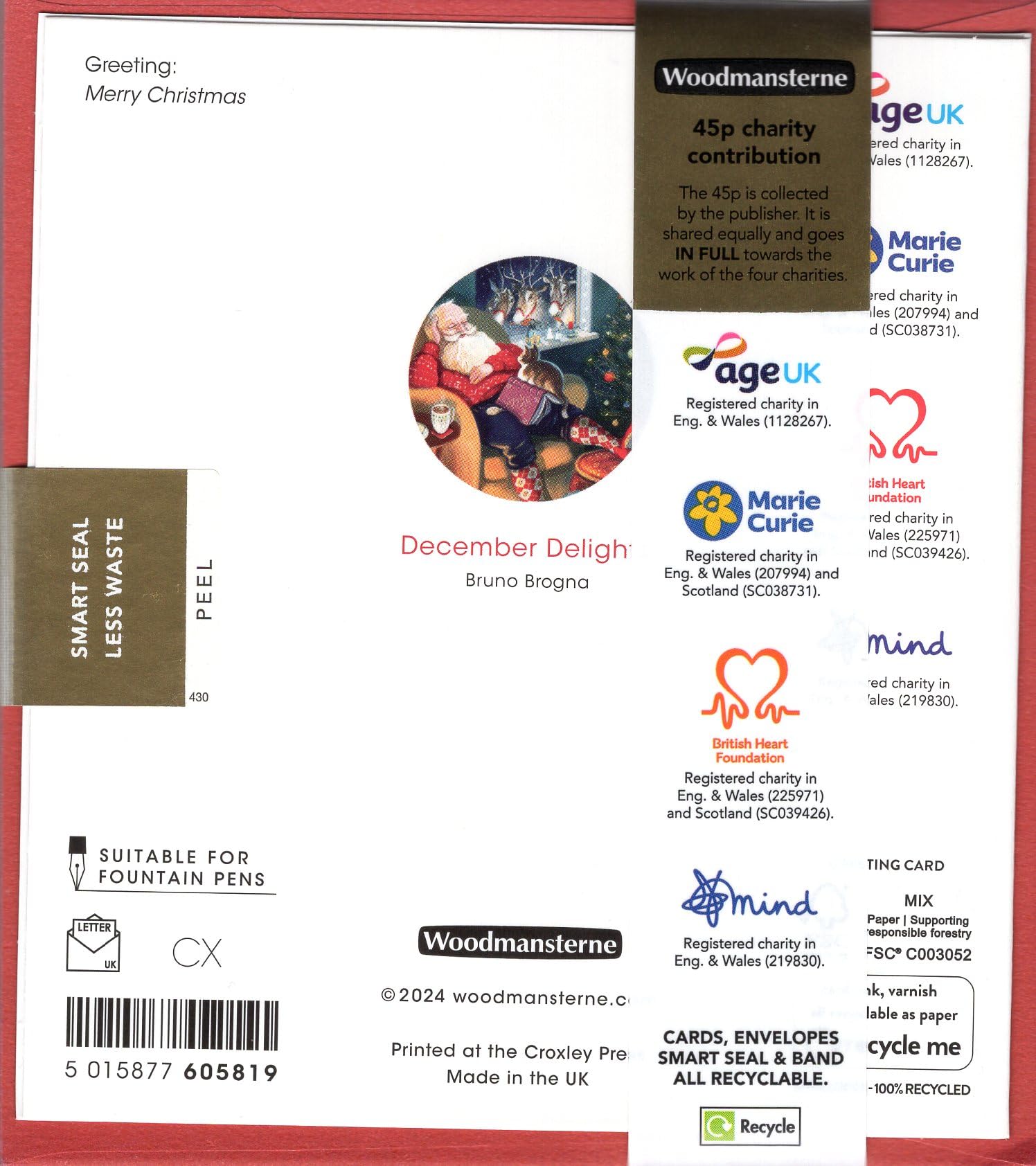 Charity Christmas Cards Pack of 5, Age UK, Marie Curie, BHF, Mind, Artistic Festive Design, Sleepy Santa Claus - Image 4
