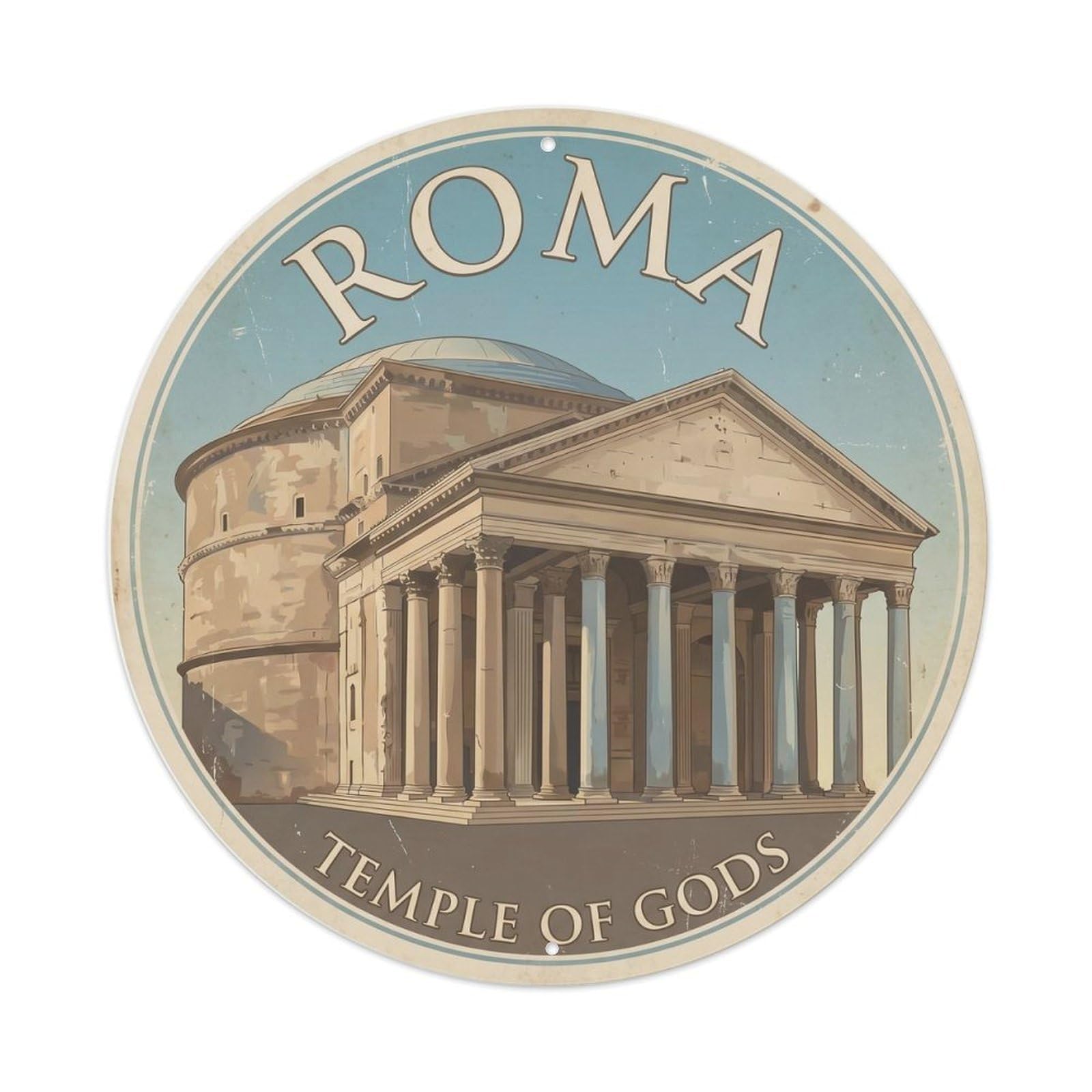 Fqnyr Style Vintage Travel Rome Pantheon Temple Metal Tin Sign