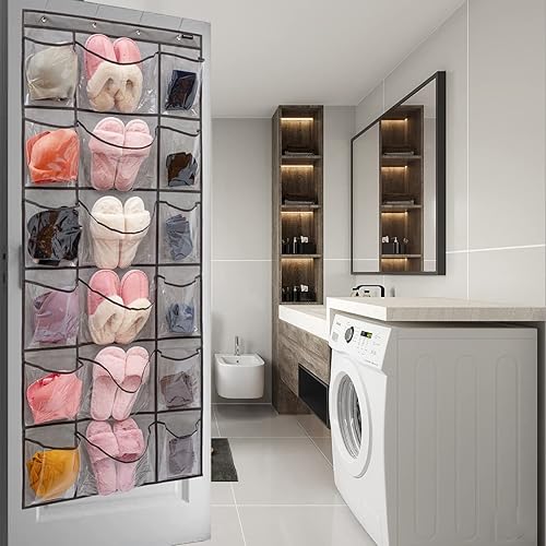 Vista 6 de ANZORG Organizador de zapatos colgante sobre la puerta, organizador de 18 bolsillos con 6 bolsillos transparentes extra grandes para almacenamiento