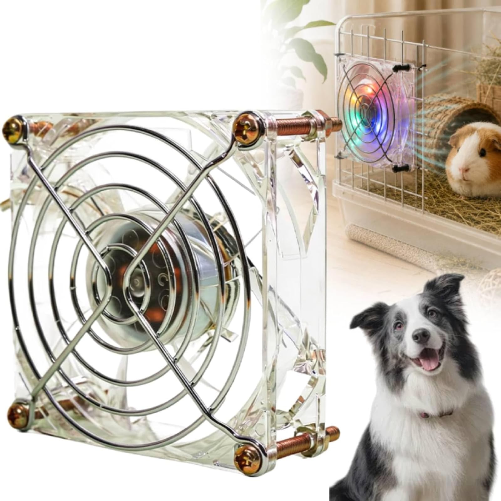 Pet Crate Fan for Cooling Dogs, Quiet Mini Portable Small Pets Cage Coolin-g Fans, USB Acrylic Hamster Cooling Fan for Puppy Hamster Guinea Pig Small Animal Cage (Normal)