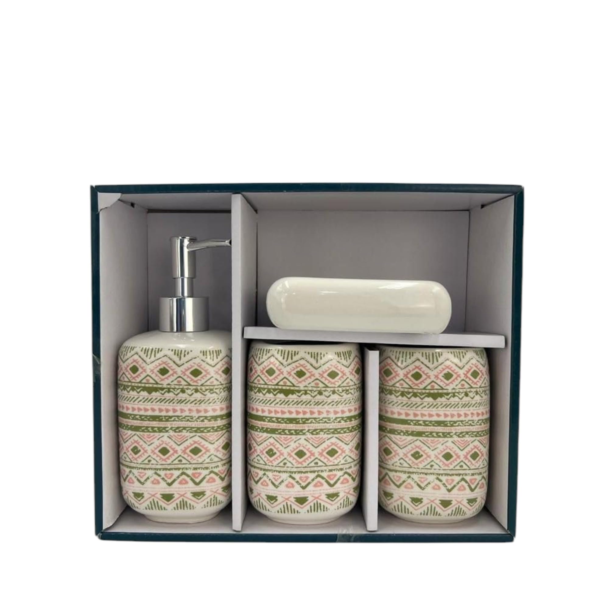 Generic 4 Pcs Bathroom Accessories Set Complete Bath Accessory Sets Includes Toothbrush Cup & Holder Lotion Liquid Soap Dispenser & Tray 21X26X8Cm Multicolor 48518-3A