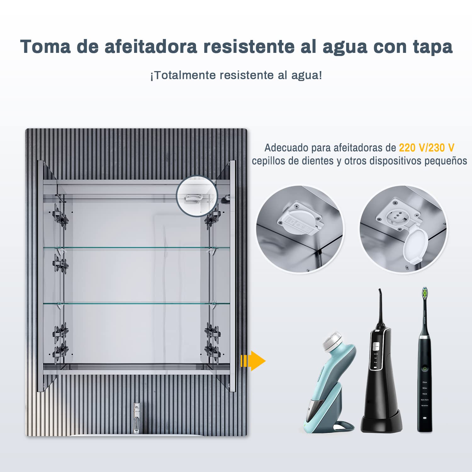 SONNI Armario Espejo Baño con Luz 60 x 70 cm Bisagra Conductora Antivaho Interruptor Táctil,Espejo de Baño con Armario y LED,Acero Inoxidable Enchufe para Afeitadora