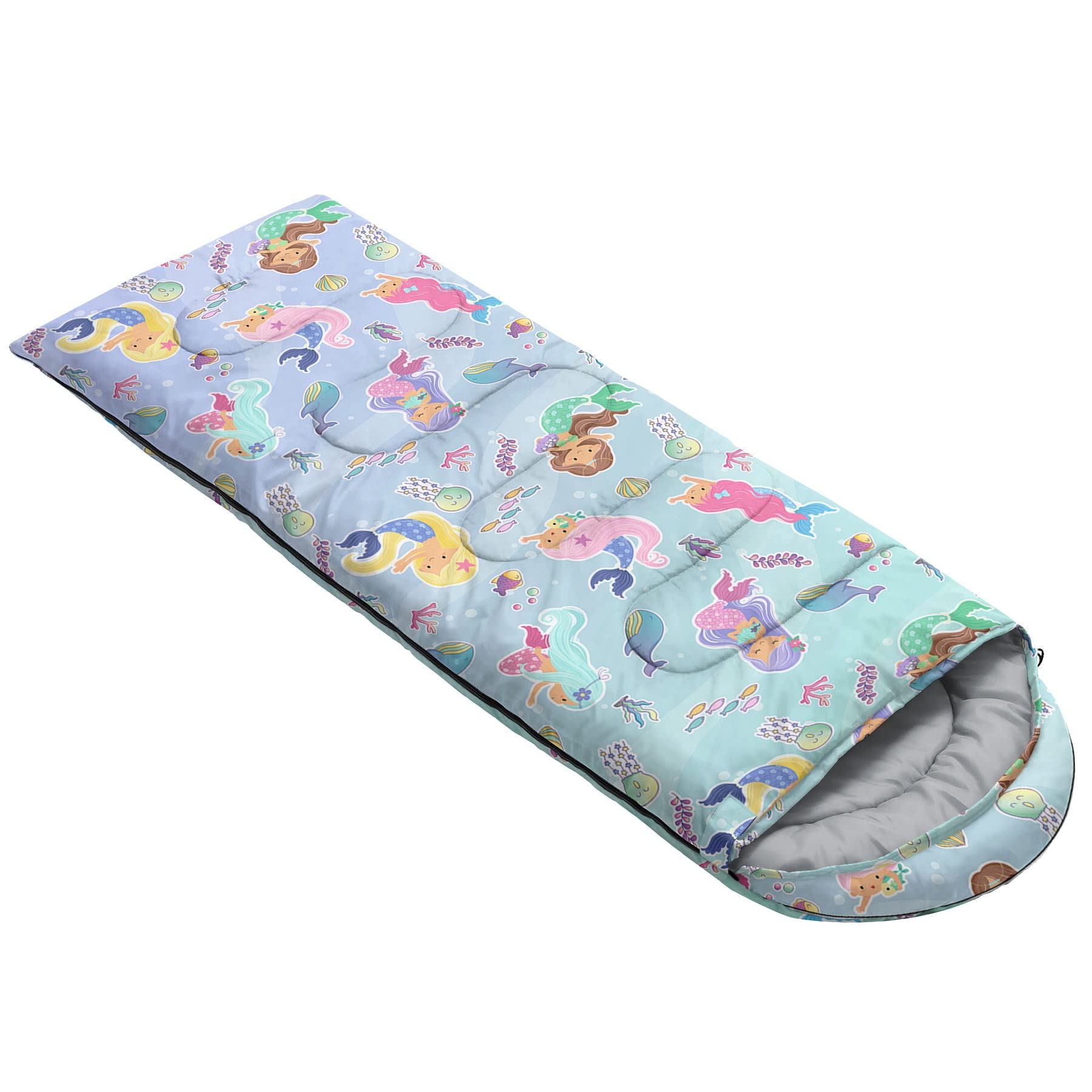 HOSIMA Sleeping Bags for Boys Girls Kids,Watercolor Mermaid Printeded Lightweight Warm Portable Outdoor Indoor-Waterproof Cold Weather Resistant Sleeping Bag for Camping Hiking(Mermaid2) - Image 2