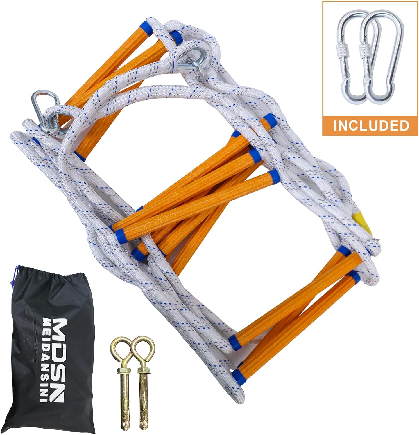 Rope Ladder,32 Feet Emergency Fire Escape Ladders Flame Resistant Safety Rope Ladder with Hooks,Fast to Deploy Sturdy and Strong Portable and Reusable 3 Story,Weight Capacity up to 2000 Pounds