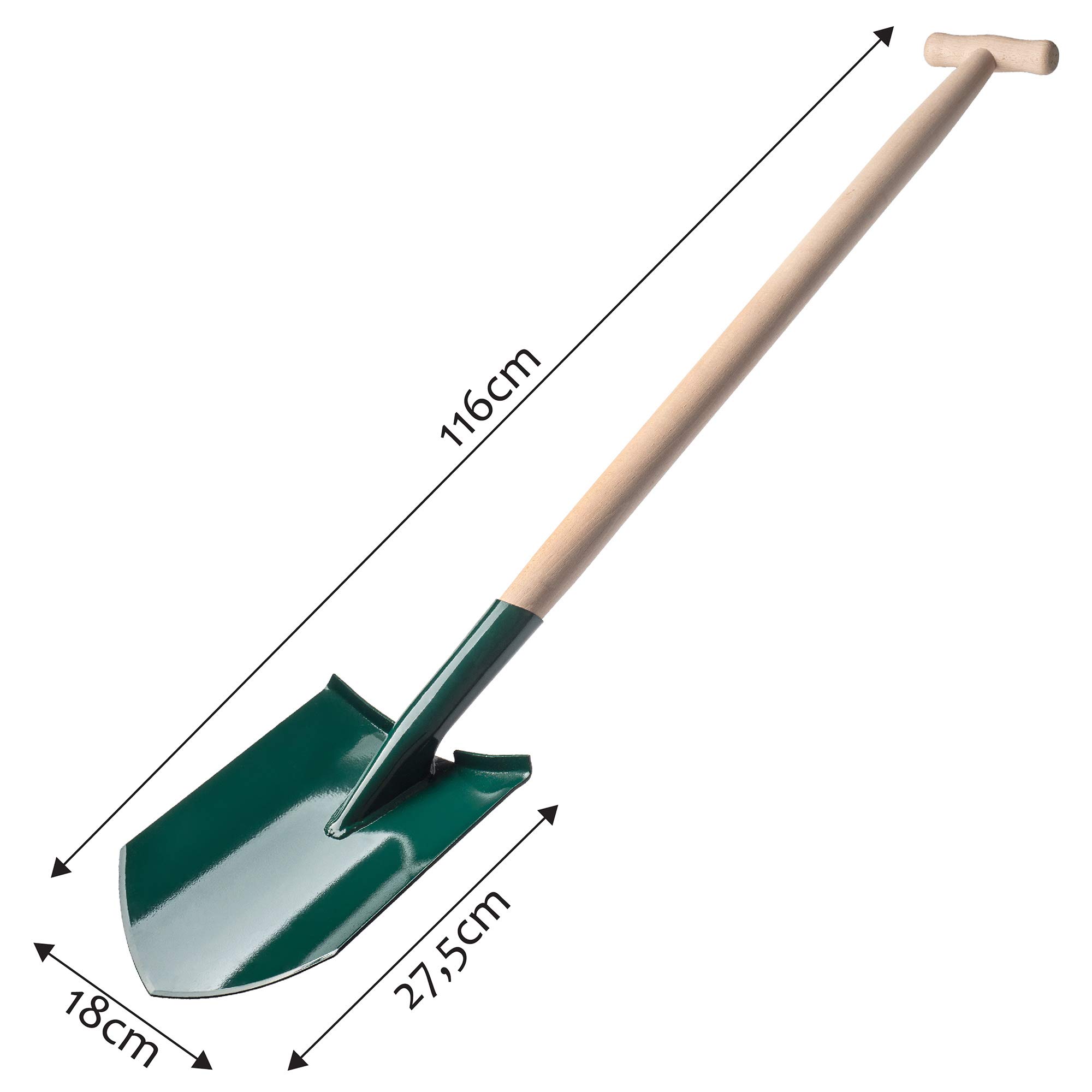KADAX - Pala de jardinero para cavar, pala de jardín, pala con mango de madera, pala para tumbarse para jardín, duros, suelos pedregosos, pala de jardín de metal